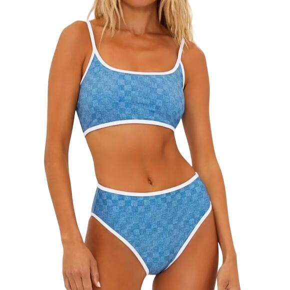 Beach Riot Other - Beach Riot Denim Daze Checkered Scoop Neck Racerback Swimsuit Set XL
